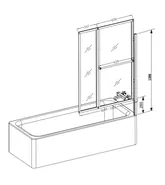 Pare baignoire relevable 139x105cm avec volet - verre transparent avec bande depolie