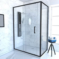 Paroi de douche 1 porte coulissante + Retour 140x80x200 cm - Verre 6 mm - Profilé Noir - CRUSH