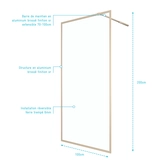 Paroi de douche 100x200 cm - Cadre et bras aluminium Or Doré Brossé - GOLDY CONTOURING