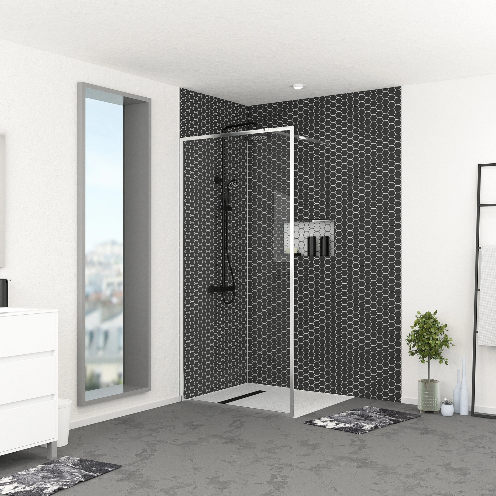 Paroi de Douche 100x200 cm - Cadre et Bras Aluminium Chrome - CHROMED CONTOURING