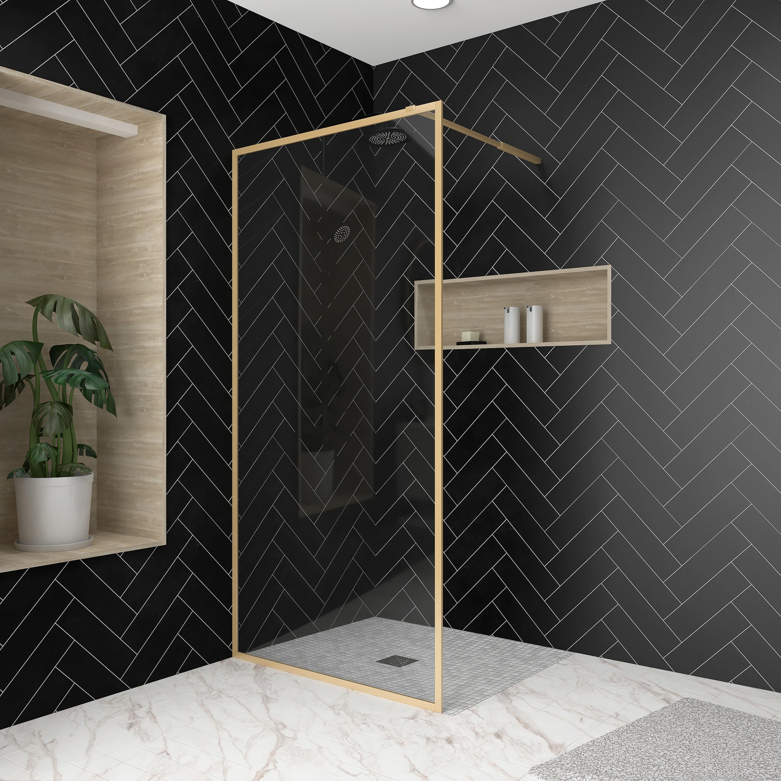 Paroi de douche 100x200 cm - Cadre et bras aluminium Or Doré Brossé - GOLDY CONTOURING Paroi de douche 100x200 cm - Cadre et bras aluminium Or Doré Brossé - GOLDY CONTOURING