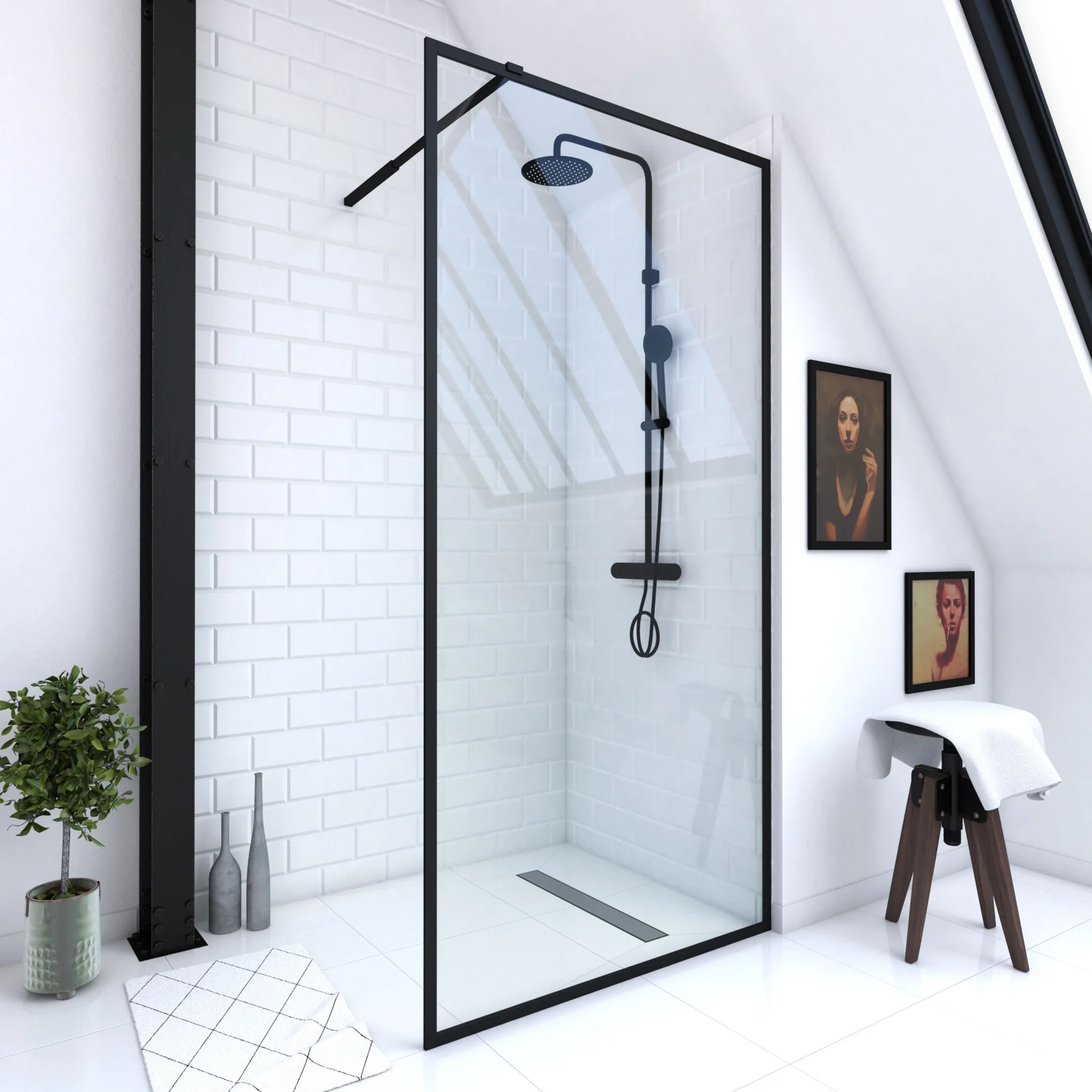 Paroi de Douche 100x200 cm - Cadre et Bras Aluminium NOIR MAT - DARK CONTOURING Paroi de Douche 100x200 cm - Cadre et Bras Aluminium NOIR MAT - DARK CONTOURING