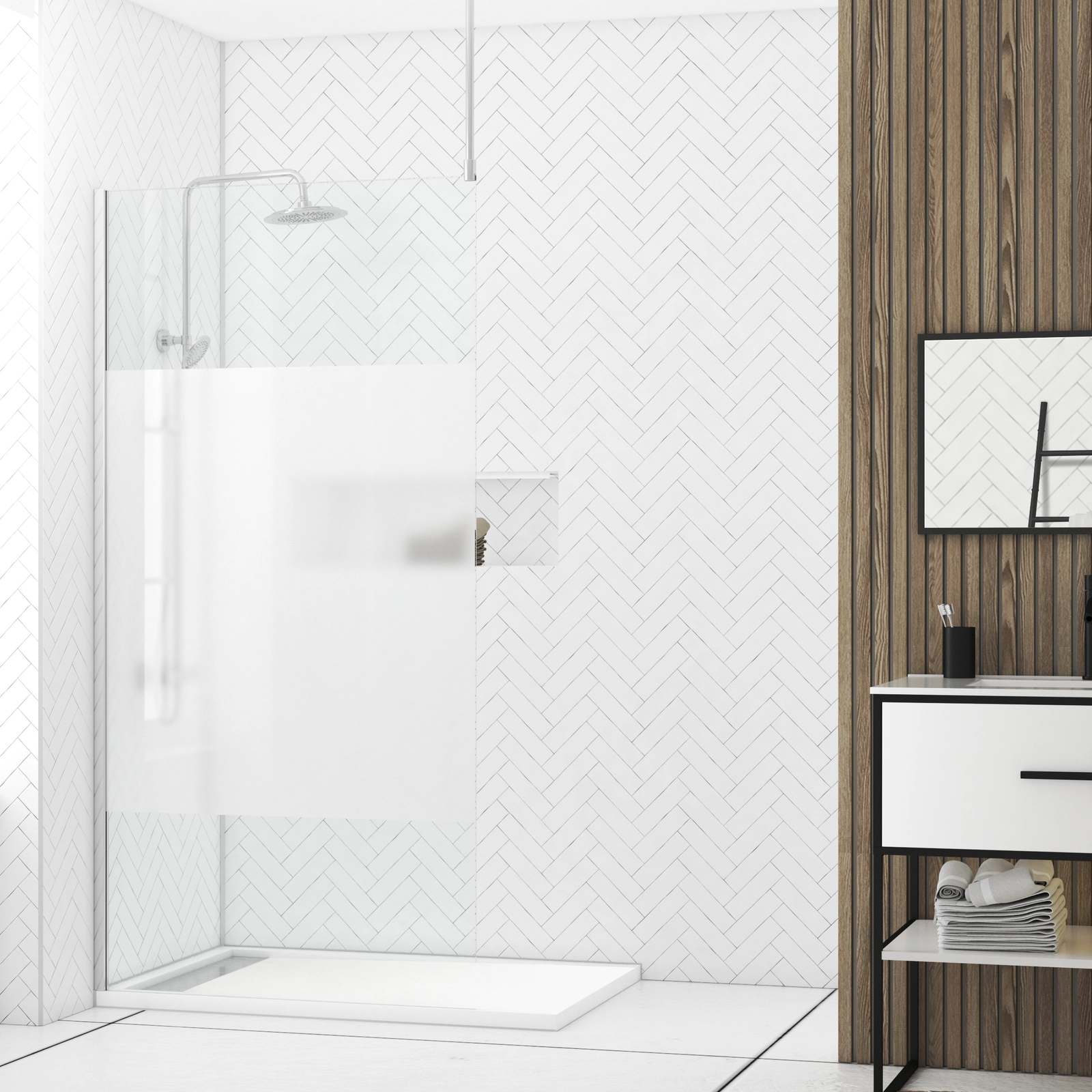 Paroi de Douche 100x200cm Dépolie - Profilé + Barre Plafond Finition Chrome - FREEDOM 2 FROSTED Paroi de Douche 100x200cm Dépolie - Profilé + Barre Plafond Finition Chrome - FREEDOM 2 FROSTED