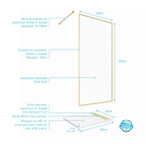 Paroi de Douche 100x200cm + Grille Finition Or Doré Brossé + Receveur Blanc effet pierre 100x80x4cm