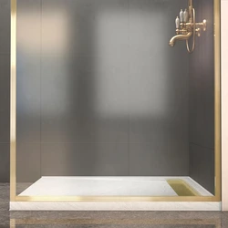 Paroi de Douche 100x200cm + Grille Finition Or Doré Brossé + Receveur Blanc effet pierre 100x80x4cm