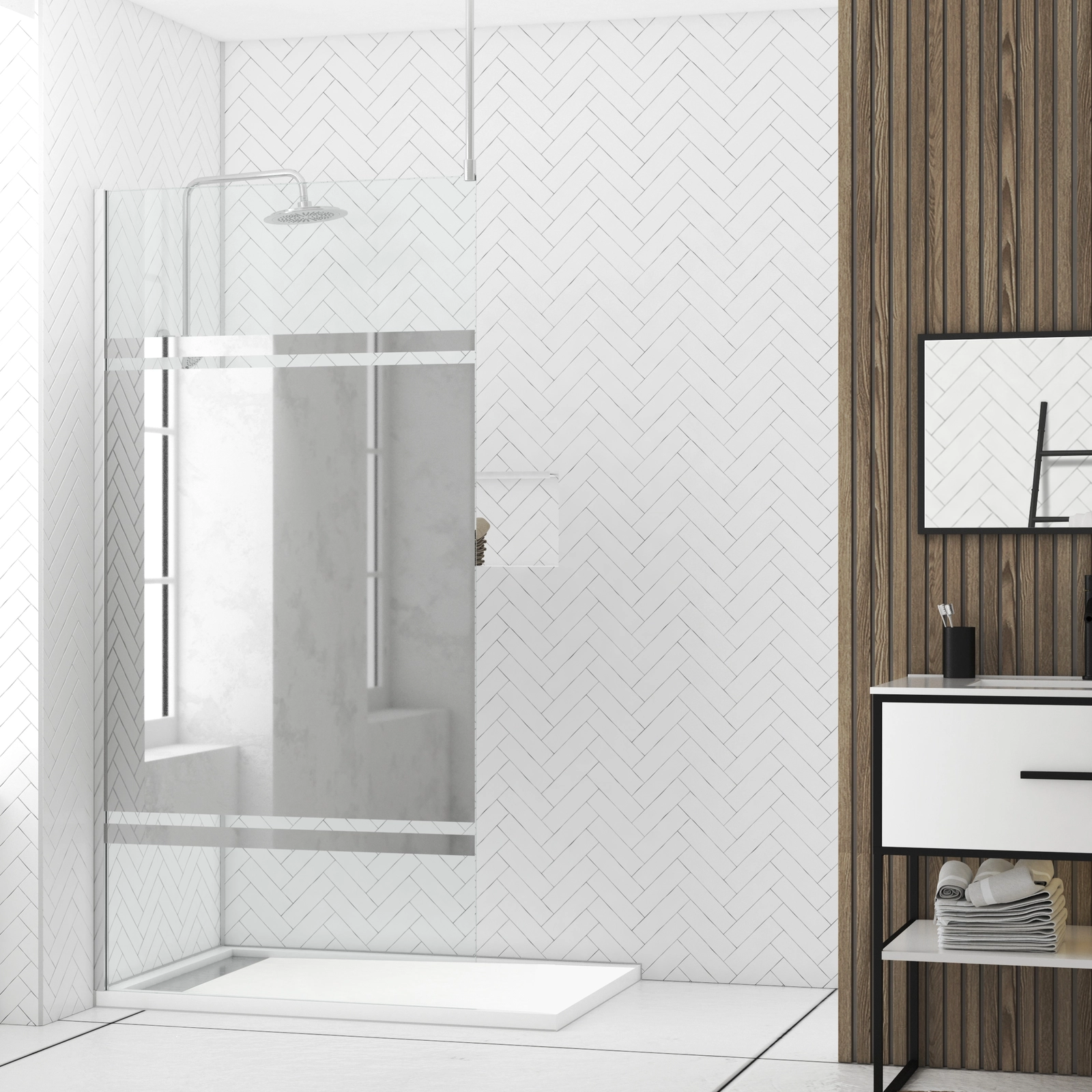 Paroi de Douche 100x200cm Miroir - Profilé + Barre Plafond Finition Chrome - FREEDOM 2 MIRROR Paroi de Douche 100x200cm Miroir - Profilé + Barre Plafond Finition Chrome - FREEDOM 2 MIRROR