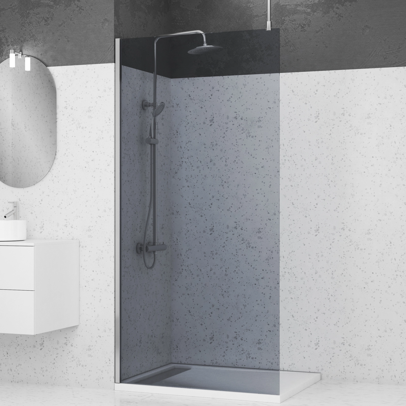 Paroi de Douche 100x200cm Verre Fumé - Profilé + Barre Plafond Finition Chrome - FREEDOM 2 SMOKED Paroi de Douche 100x200cm Verre Fumé - Profilé + Barre Plafond Finition Chrome - FREEDOM 2 SMOKED