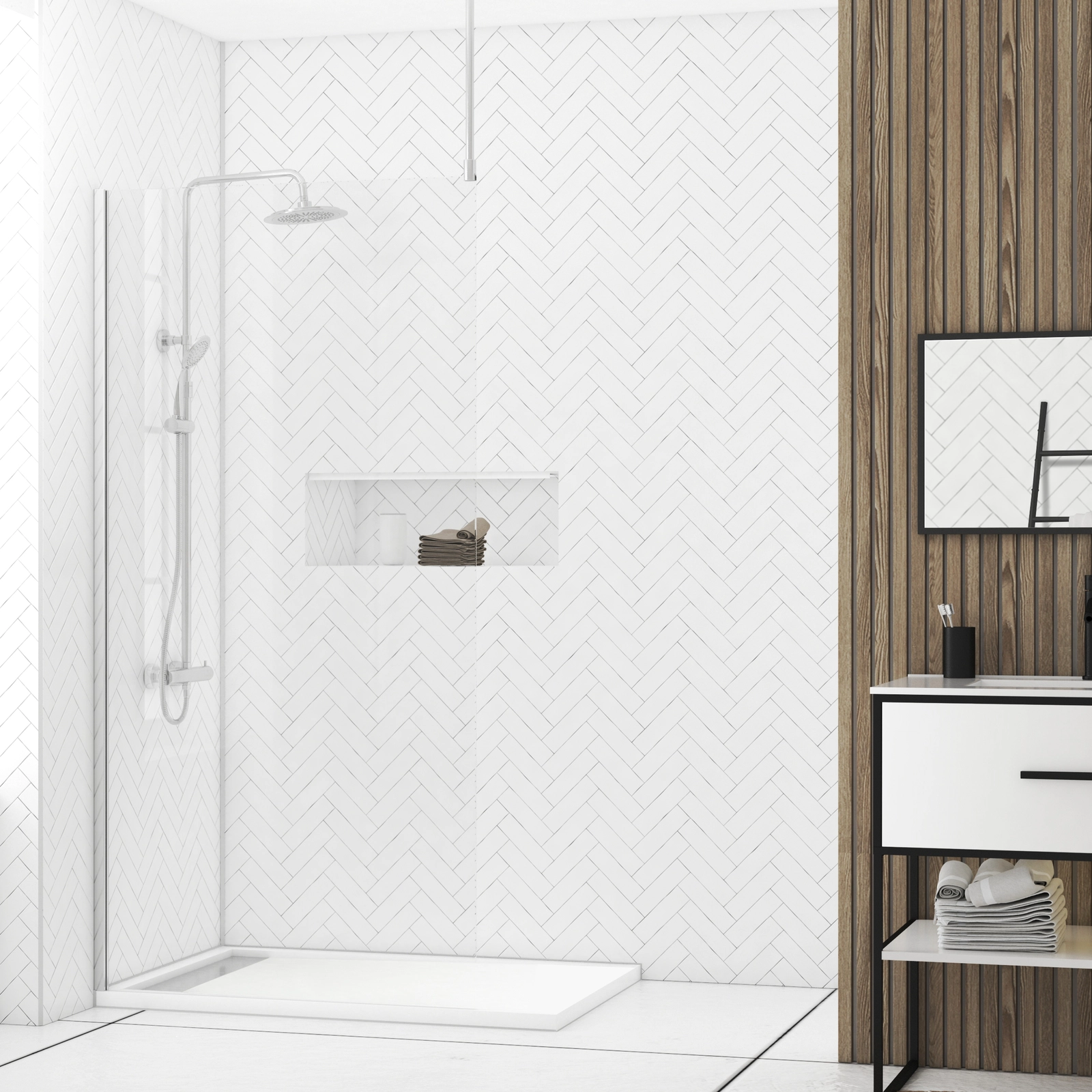 Paroi de Douche 100x200cm Verre Transparent - Profilé + Barre Plafond Chrome - FREEDOM 2 CHROMED Paroi de Douche 100x200cm Verre Transparent - Profilé + Barre Plafond Chrome - FREEDOM 2 CHROMED