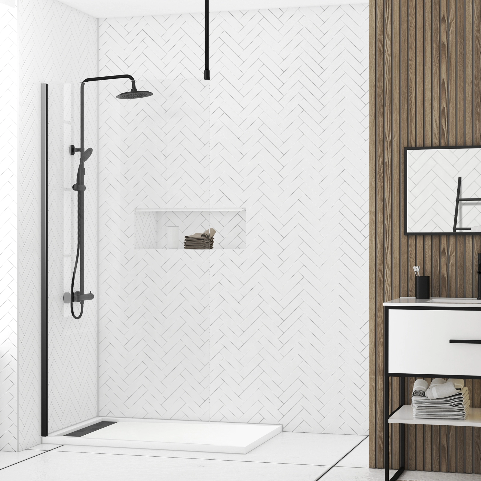 Paroi de Douche 100x200cm Verre Transparent - Profilé + Barre Plafond Noire - FREEDOM 2 BLACK Paroi de Douche 100x200cm Verre Transparent - Profilé + Barre Plafond Noire - FREEDOM 2 BLACK