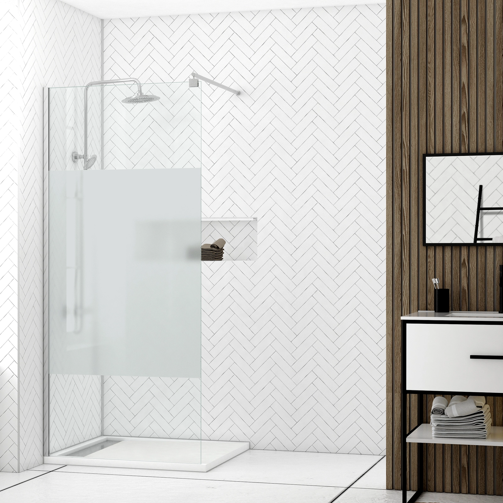 Paroi de Douche 100x200cm - Verre Trempé Dépoli 8mm - Profilé Chrome - FREEDOM 2 FROSTED Paroi de Douche 100x200cm - Verre Trempé Dépoli 8mm - Profilé Chrome - FREEDOM 2 FROSTED