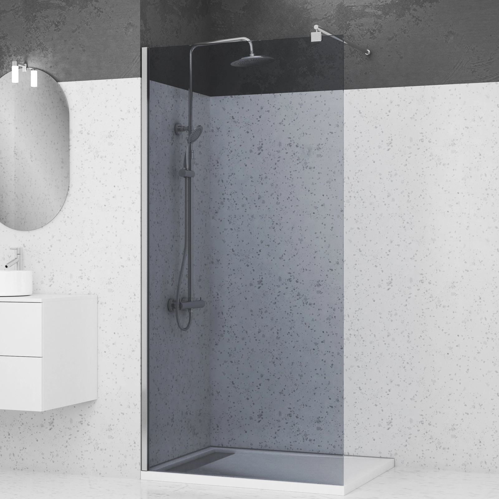 Paroi de Douche 100x200cm - Verre Trempé Fumé 8mm - Profilé Chrome - FREEDOM 2 SMOKED Paroi de Douche 100x200cm - Verre Trempé Fumé 8mm - Profilé Chrome - FREEDOM 2 SMOKED