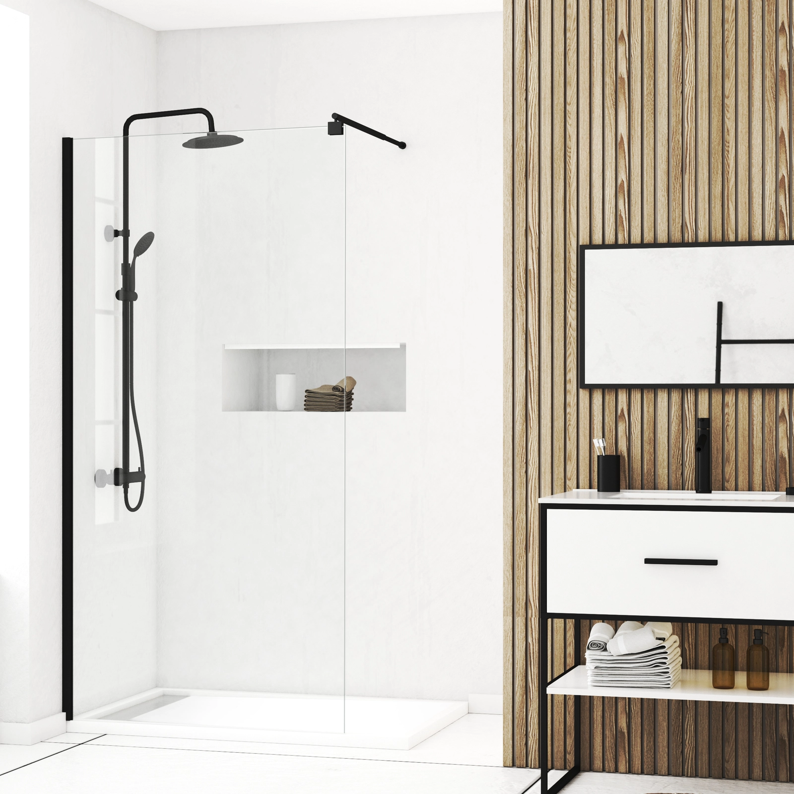 Paroi de Douche 100x200cm - Verre Trempé Transparent 8mm - Profilé Noir - FREEDOM 2 BLACK Paroi de Douche 100x200cm - Verre Trempé Transparent 8mm - Profilé Noir - FREEDOM 2 BLACK