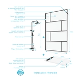 Paroi de Douche 120 cm Sérigraphie Noire et Receveur Blanc 80x120 + Colonne de Douche Thermostatique