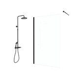 Paroi de Douche 120cm Verre 8mm - Profilé + Barre extensible + Colonne de Douche Mécanique NOIR MAT