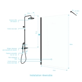 Paroi de Douche 120cm Verre 8mm - Profilé + Barre extensible + Colonne de Douche Mécanique NOIR MAT