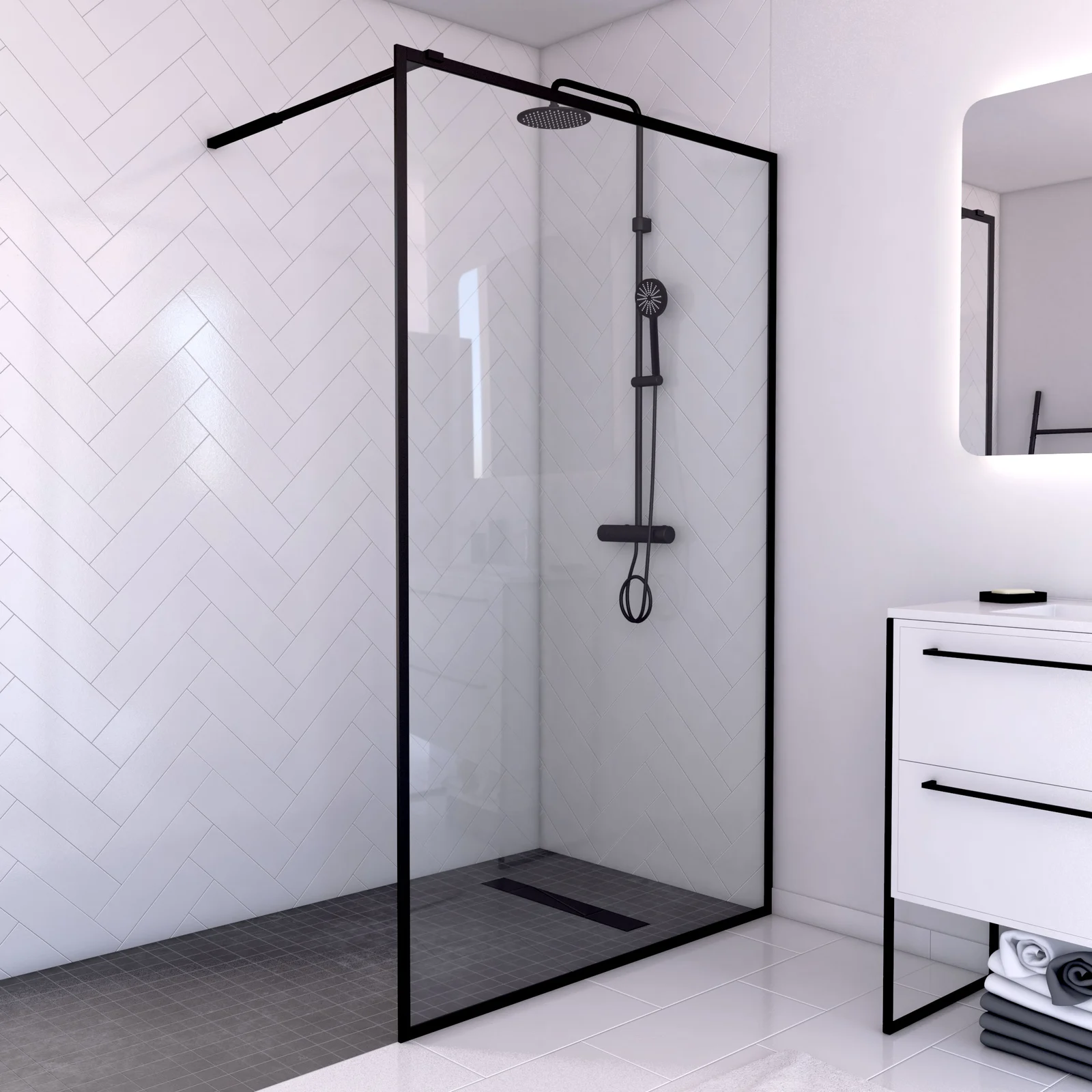 Paroi de Douche 80x200 cm - Cadre et Bras Aluminium Chrome - CHROMED  CONTOURING - Aurlane