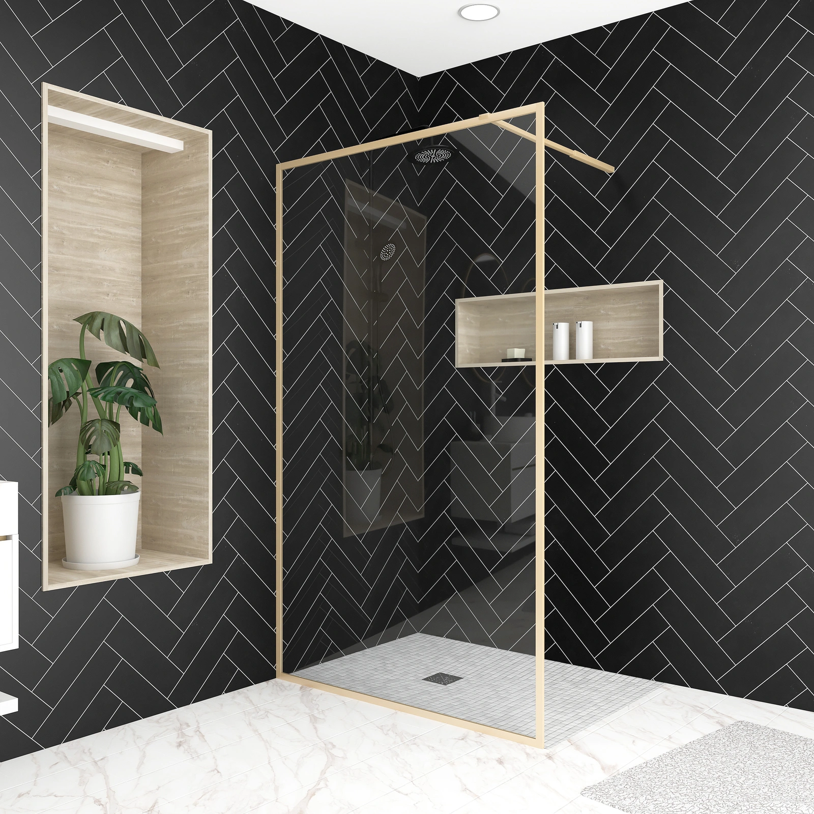Paroi de douche 120x200 cm - Cadre et bras aluminium Or Doré Brossé - GOLDY CONTOURING Paroi de douche 120x200 cm - Cadre et bras aluminium Or Doré Brossé - GOLDY CONTOURING