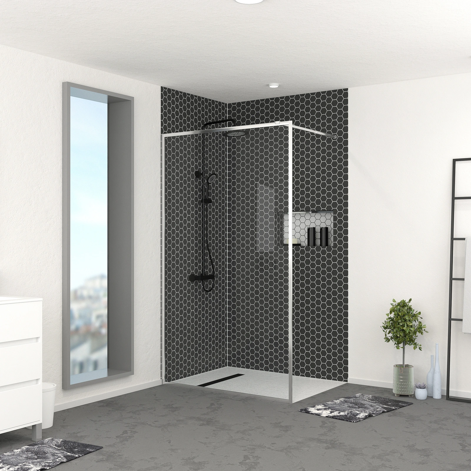 Paroi de Douche 120x200 cm - Cadre et Bras Aluminium Chrome - CHROMED CONTOURING Paroi de Douche 120x200 cm - Cadre et Bras Aluminium Chrome - CHROMED CONTOURING
