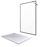 Paroi de douche 120x200 + receveur 120x80 cm - cadre et barre noir mat - CONTOURING 120