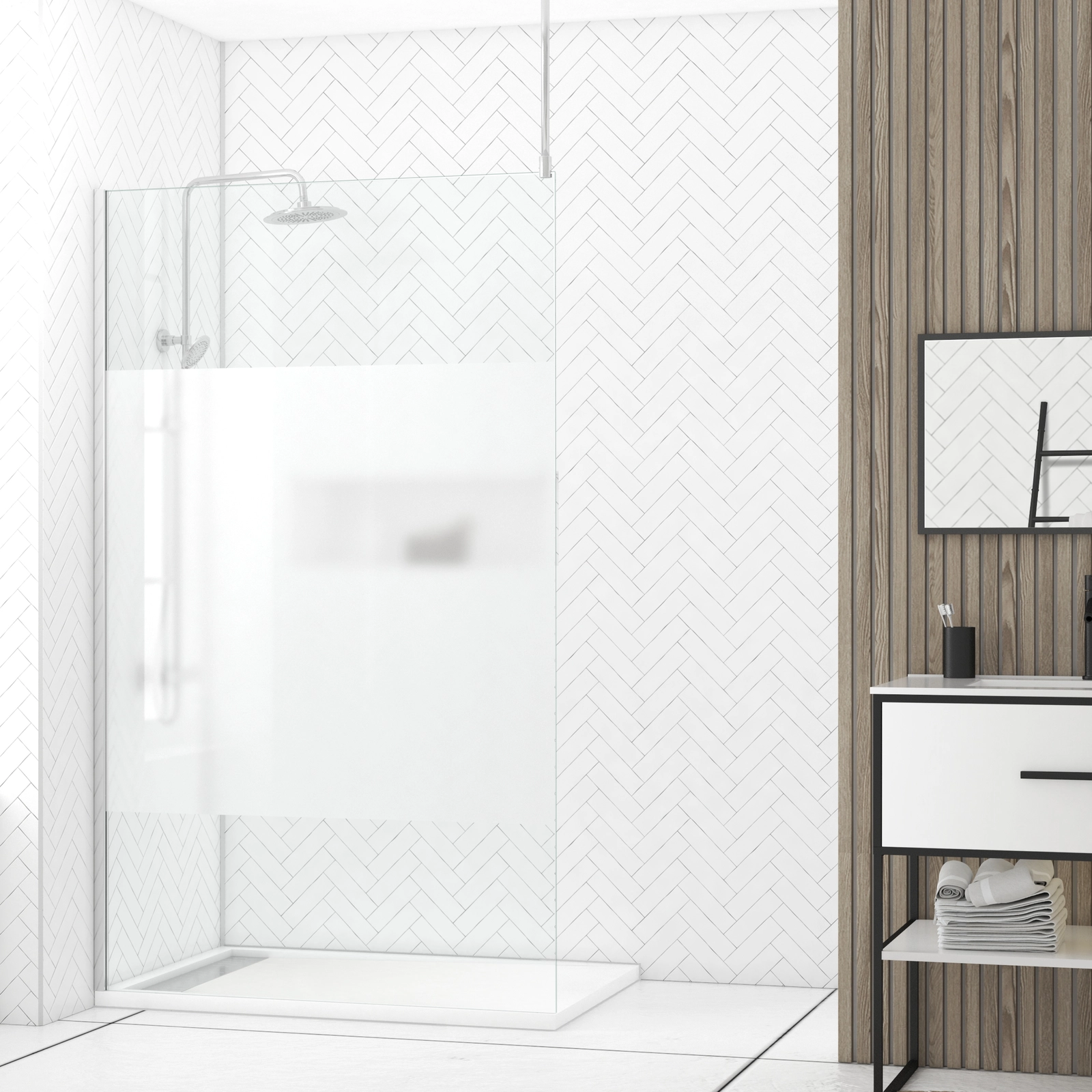 Paroi de Douche 120x200cm Dépolie - Profilé + Barre Plafond Finition Chrome - FREEDOM 2 FROSTED Paroi de Douche 120x200cm Dépolie - Profilé + Barre Plafond Finition Chrome - FREEDOM 2 FROSTED