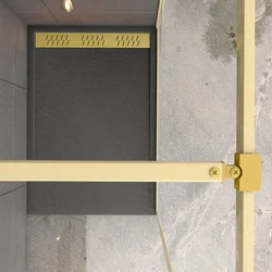 Paroi de Douche 120x200cm + Grille Finition Or Doré Brossé + Receveur Gris effet pierre 120x90x4cm