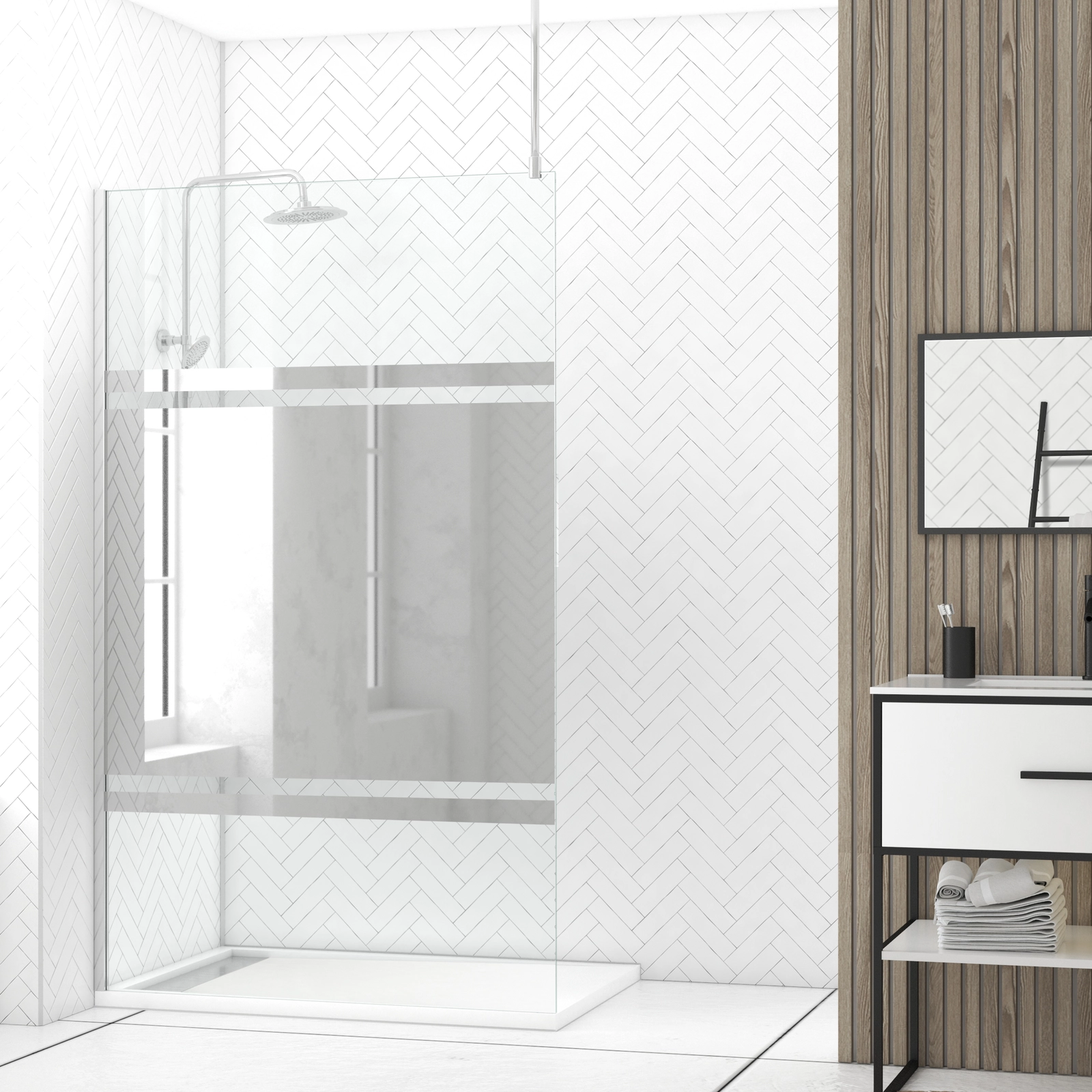 Paroi de Douche 120x200cm Miroir - Profilé + Barre Plafond Finition Chrome - FREEDOM 2 MIRROR Paroi de Douche 120x200cm Miroir - Profilé + Barre Plafond Finition Chrome - FREEDOM 2 MIRROR