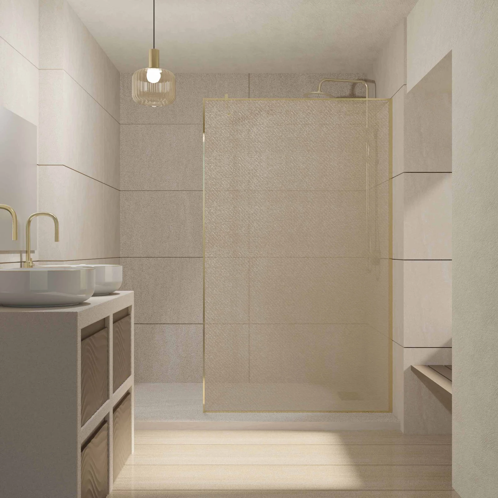 Paroi de douche 120x200cm - Verre feuillet? avec tissu dor? - Encadrement Or Dor? Bross? - COUTURE