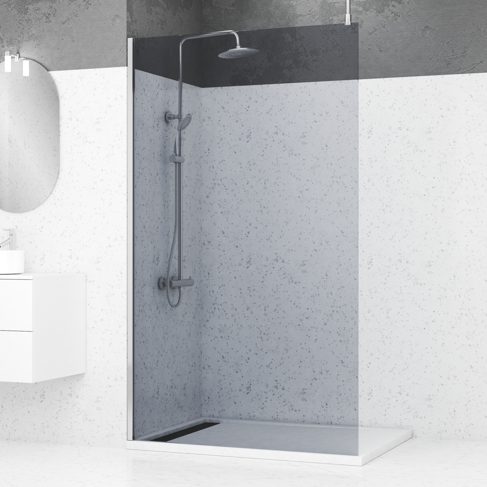 Paroi de Douche 120x200cm Verre Fumé - Profilé + Barre Plafond Finition Chrome - FREEDOM 2 SMOKED Paroi de Douche 120x200cm Verre Fumé - Profilé + Barre Plafond Finition Chrome - FREEDOM 2 SMOKED