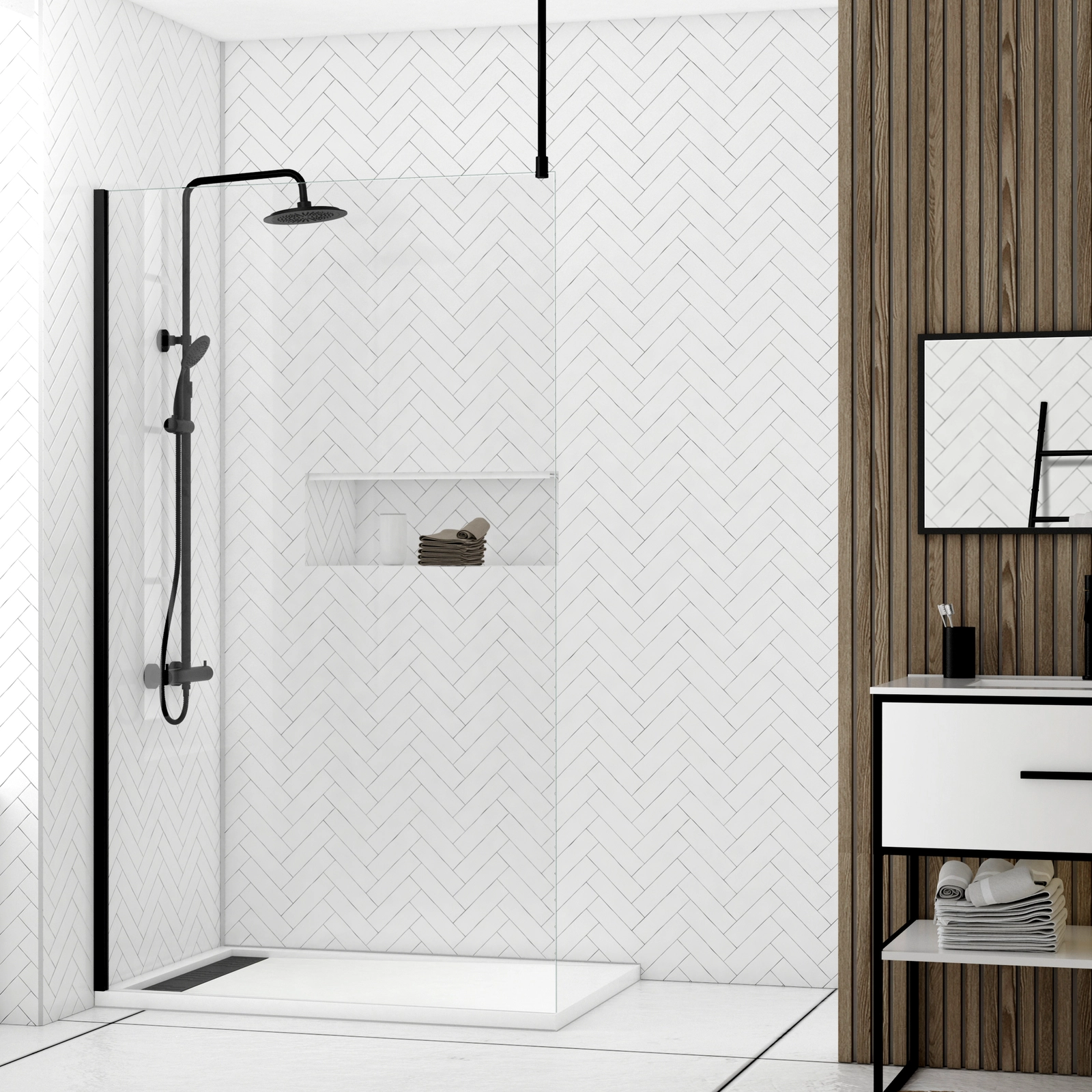 Paroi de Douche 120x200cm Verre Transparent - Profilé + Barre Plafond Noire - FREEDOM 2 BLACK Paroi de Douche 120x200cm Verre Transparent - Profilé + Barre Plafond Noire - FREEDOM 2 BLACK