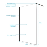 Paroi de Douche 120x200cm - Verre Trempé Transparent 8mm - Profilé Noir