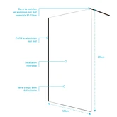 Paroi de Douche 120x200cm - Verre Trempé Transparent 8mm anticalcaire - Profilé Noir - LINA