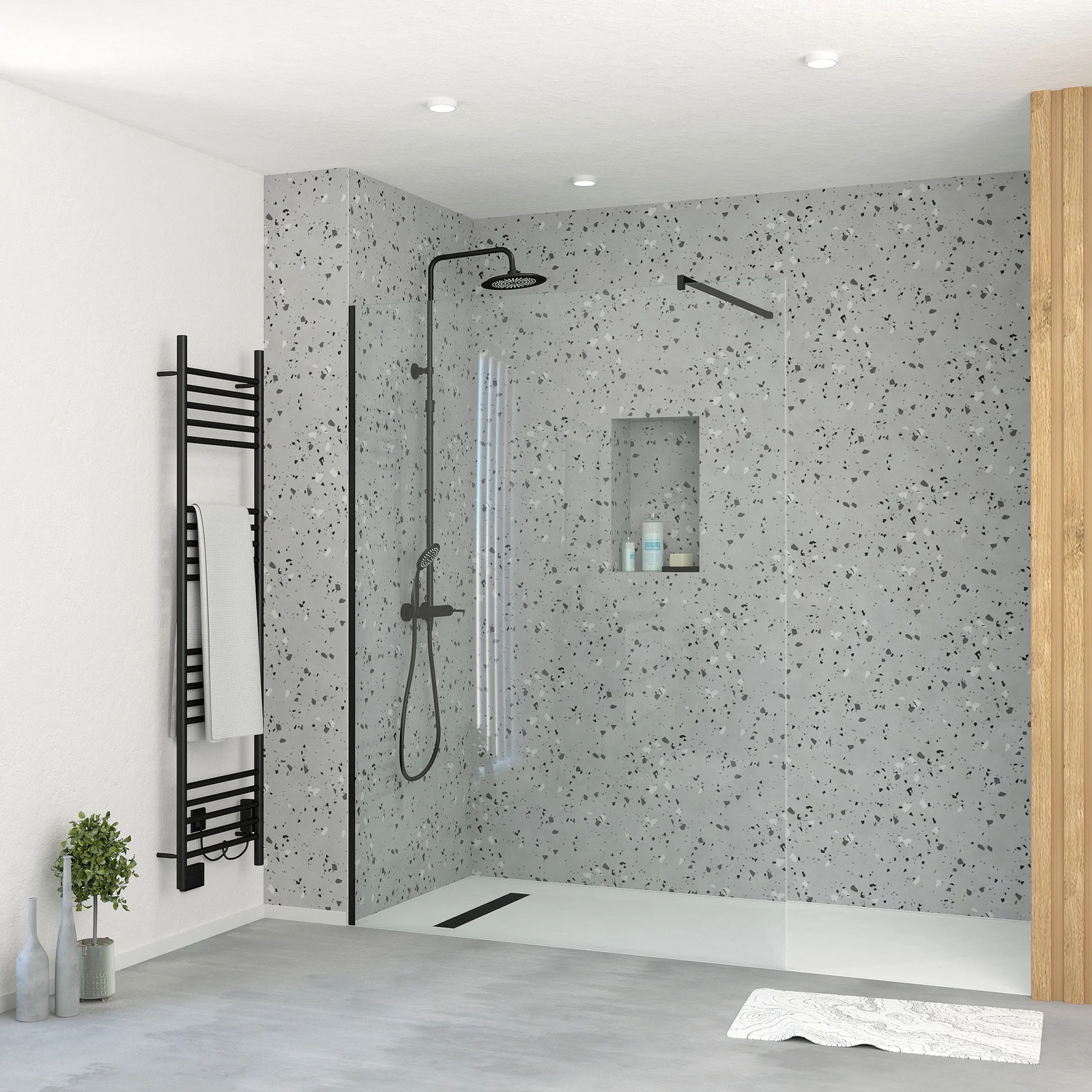 Paroi de Douche 140x195 cm en Verre Trempé 5 mm - Finition Noire - DARK ELEMENTARY Paroi de Douche 140x195 cm en Verre Trempé 5 mm - Finition Noire - DARK ELEMENTARY
