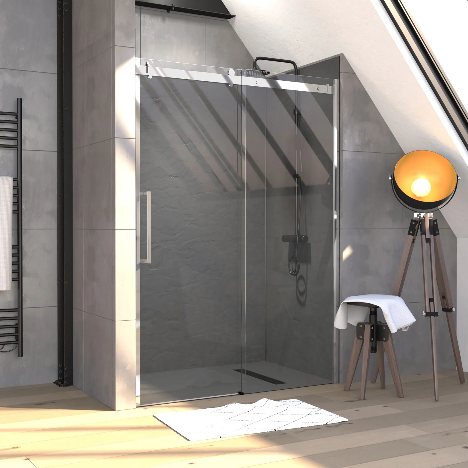 Paroi de douche 140x200 cm + 1 porte coulissante verre trempé 8mm - sens d'ouverture réversible Paroi de douche 140x200 cm + 1 porte coulissante verre trempé 8mm - sens d'ouverture réversible