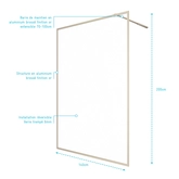 Paroi de douche 140x200 cm - Cadre et bras aluminium Or Doré Brossé - GOLDY CONTOURING