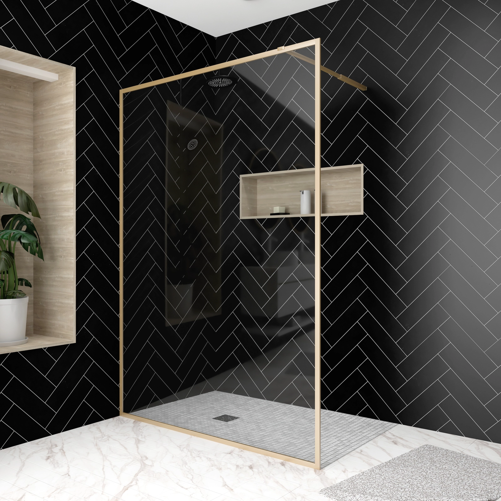 Paroi de douche 140x200 cm - Cadre et bras aluminium Or Doré Brossé - GOLDY CONTOURING Paroi de douche 140x200 cm - Cadre et bras aluminium Or Doré Brossé - GOLDY CONTOURING