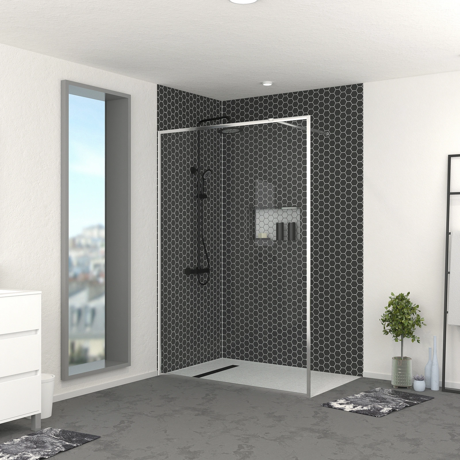 Paroi de Douche 140x200 cm - Cadre et Bras Aluminium Chrome - CHROMED CONTOURING Paroi de Douche 140x200 cm - Cadre et Bras Aluminium Chrome - CHROMED CONTOURING