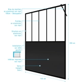 Paroi de douche 140x200 cm type verrieres - verre trempe 5mm et structure aluminium noir mat 