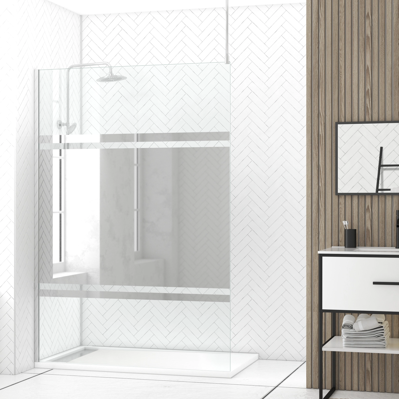 Paroi de Douche 140x200cm Miroir - Profilé + Barre Plafond Finition Chrome - FREEDOM 2 MIRROR Paroi de Douche 140x200cm Miroir - Profilé + Barre Plafond Finition Chrome - FREEDOM 2 MIRROR