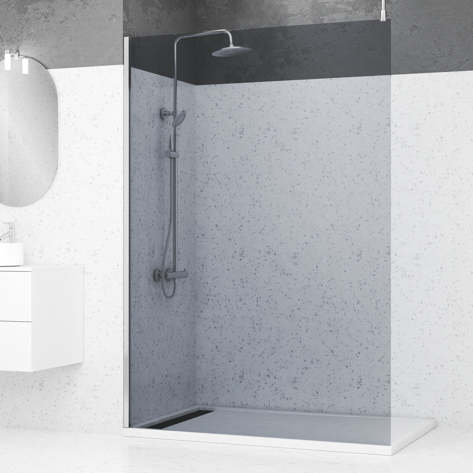 Paroi de Douche 140x200cm Verre Fumé - Profilé + Barre Plafond Finition Chrome - FREEDOM 2 SMOKED Paroi de Douche 140x200cm Verre Fumé - Profilé + Barre Plafond Finition Chrome - FREEDOM 2 SMOKED