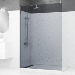 Paroi de Douche 140x200cm Verre Fumé - Profilé + Barre Plafond Finition Chrome - FREEDOM 2 SMOKED