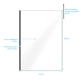 Paroi de Douche 140x200cm Verre Transparent - Profilé + Barre Plafond Noire - FREEDOM 2 BLACK