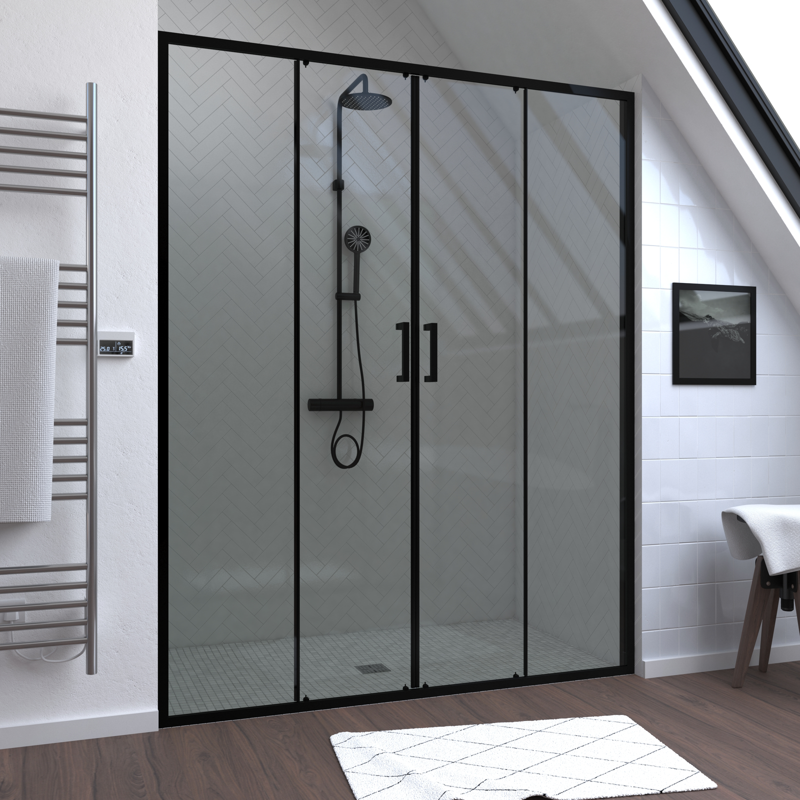 Paroi de douche 2 portes coulissantes 160x200 cm - Verre transparent - Profilé Noir - CRUSH