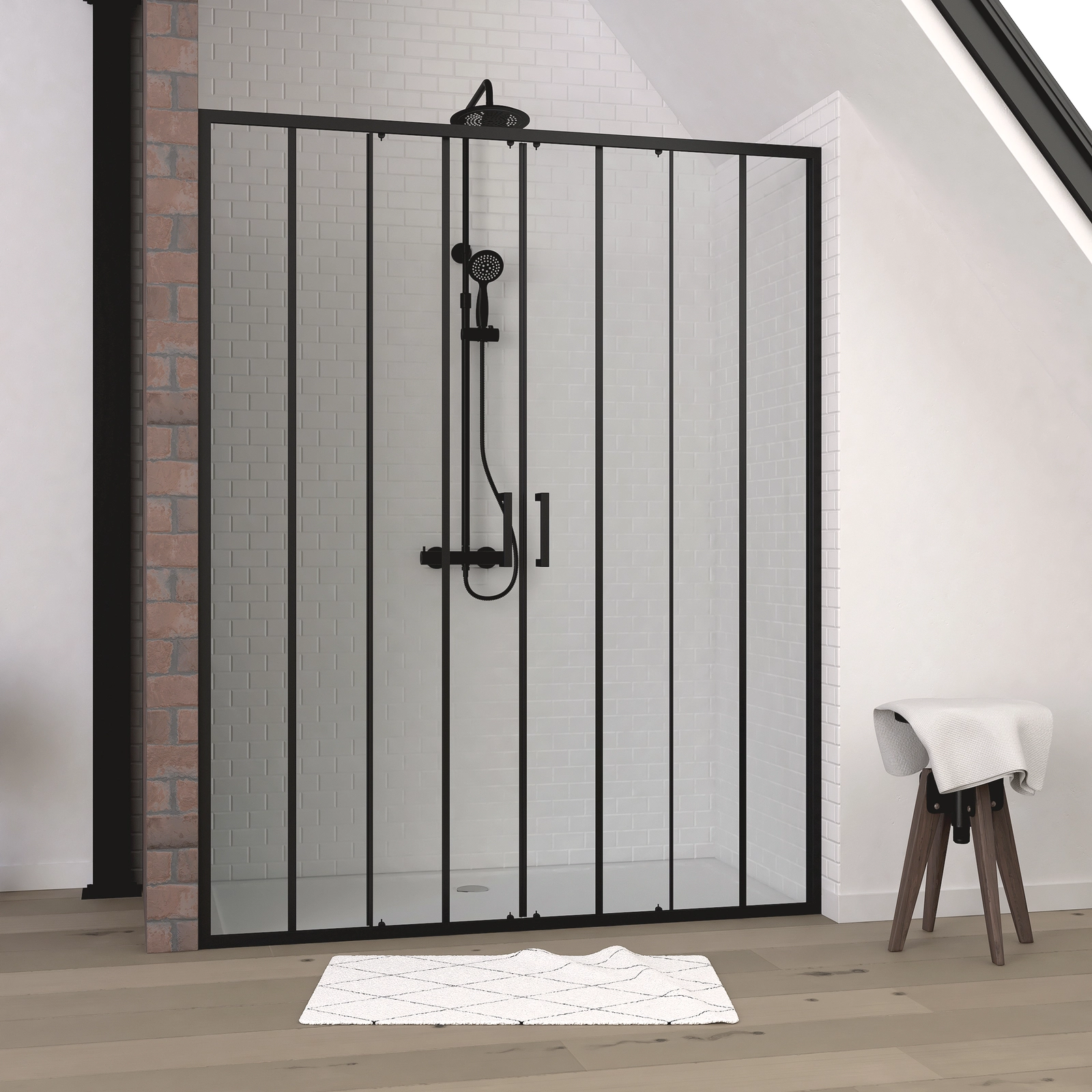 Paroi de douche 2 portes coulissantes 160x200 cm - Verre sérigraphié - Profilé Noir - CRUSHX Paroi de douche 2 portes coulissantes 160x200 cm - Verre sérigraphié - Profilé Noir - CRUSHX