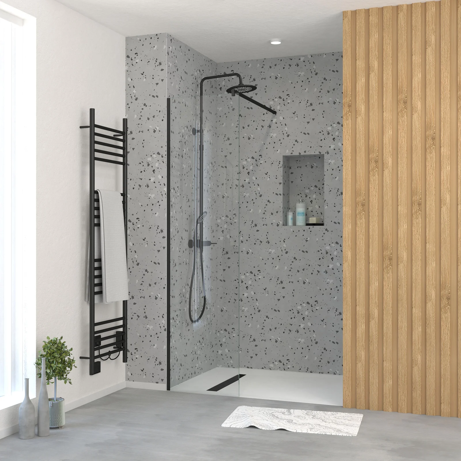 Paroi de Douche 50x195 cm en Verre Trempé 5 mm - Finition Noire - DARK ELEMENTARY Paroi de Douche 50x195 cm en Verre Trempé 5 mm - Finition Noire - DARK ELEMENTARY