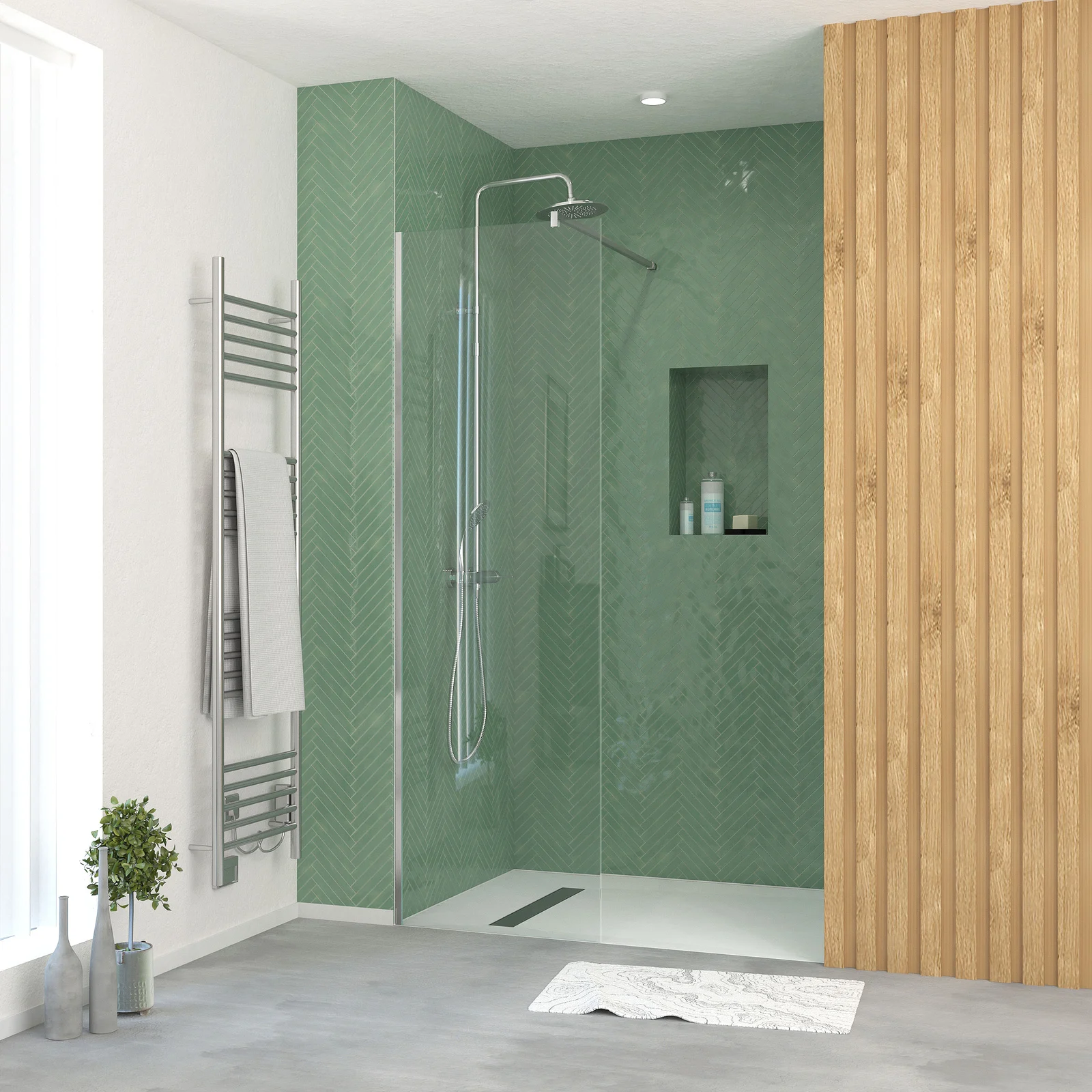 Paroi de Douche 60x195 cm en Verre Trempé 5 mm - Finition Chromé - CHROMED ELEMENTARY Paroi de Douche 60x195 cm en Verre Trempé 5 mm - Finition Chromé - CHROMED ELEMENTARY