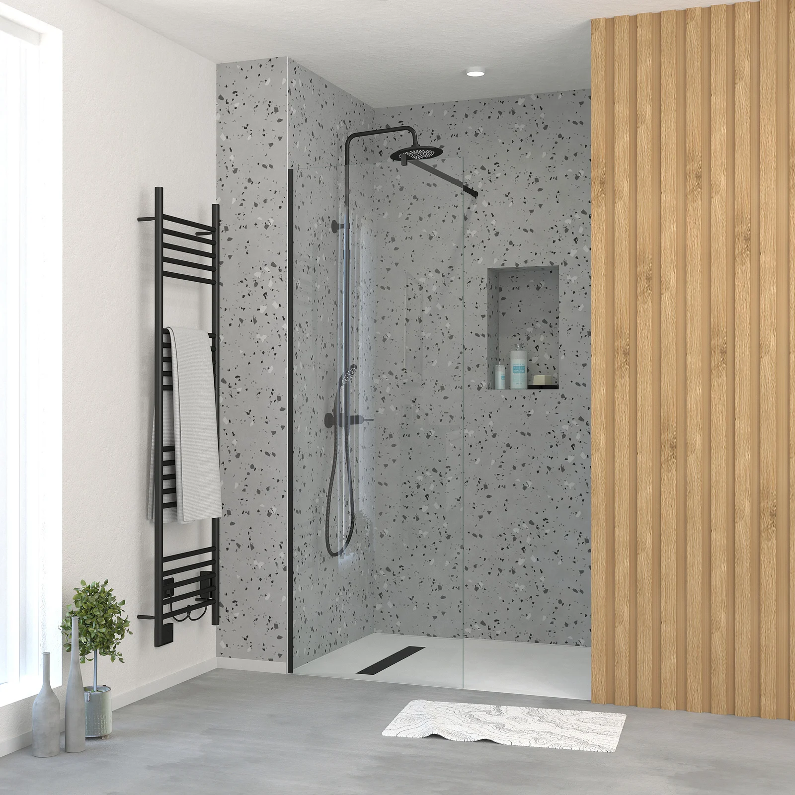 Paroi de Douche 70x195 cm en Verre Trempé 5 mm - Finition Noire - DARK ELEMENTARY Paroi de Douche 70x195 cm en Verre Trempé 5 mm - Finition Noire - DARK ELEMENTARY