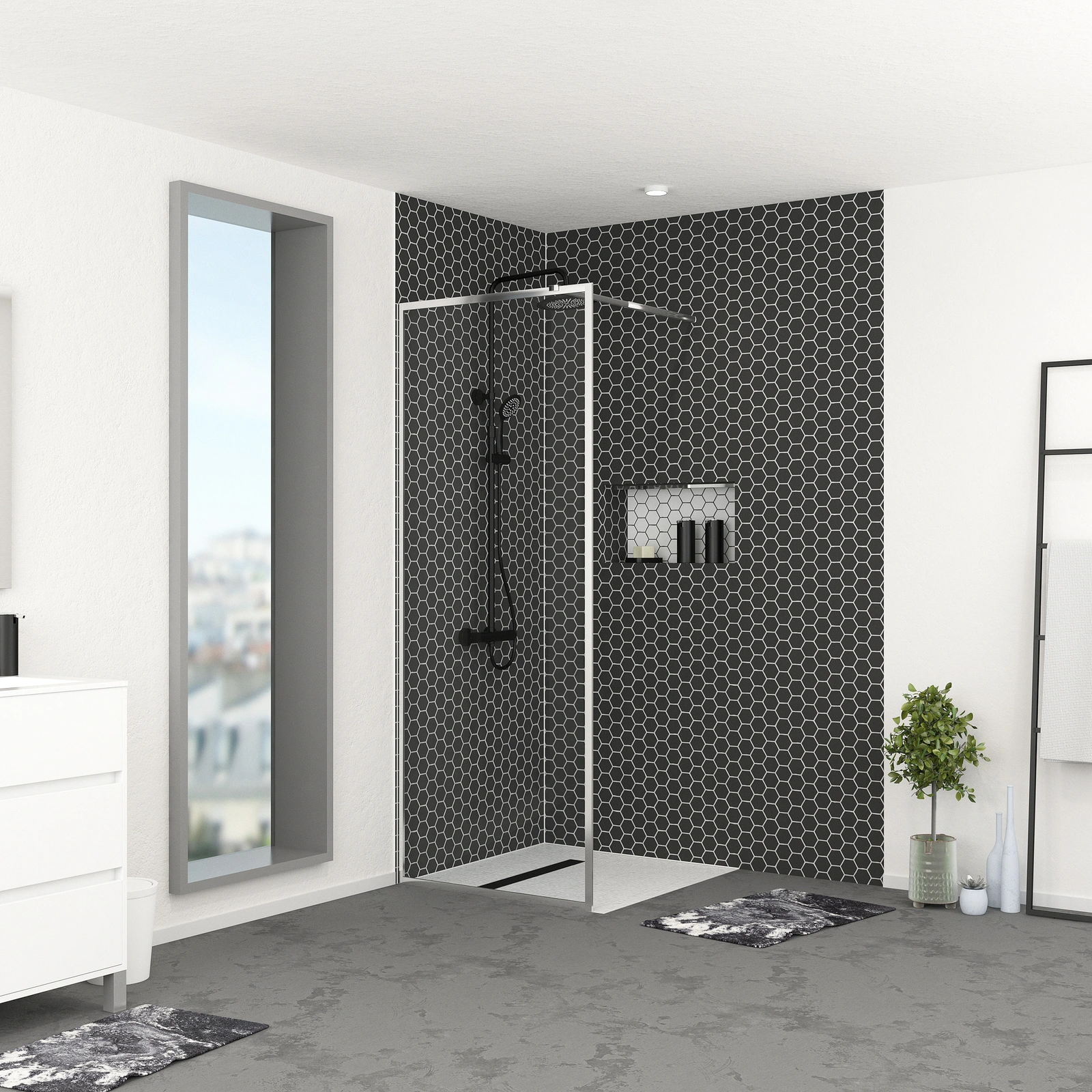 Paroi de Douche 80x200 cm - Cadre et Bras Aluminium Chrome - CHROMED  CONTOURING - Aurlane