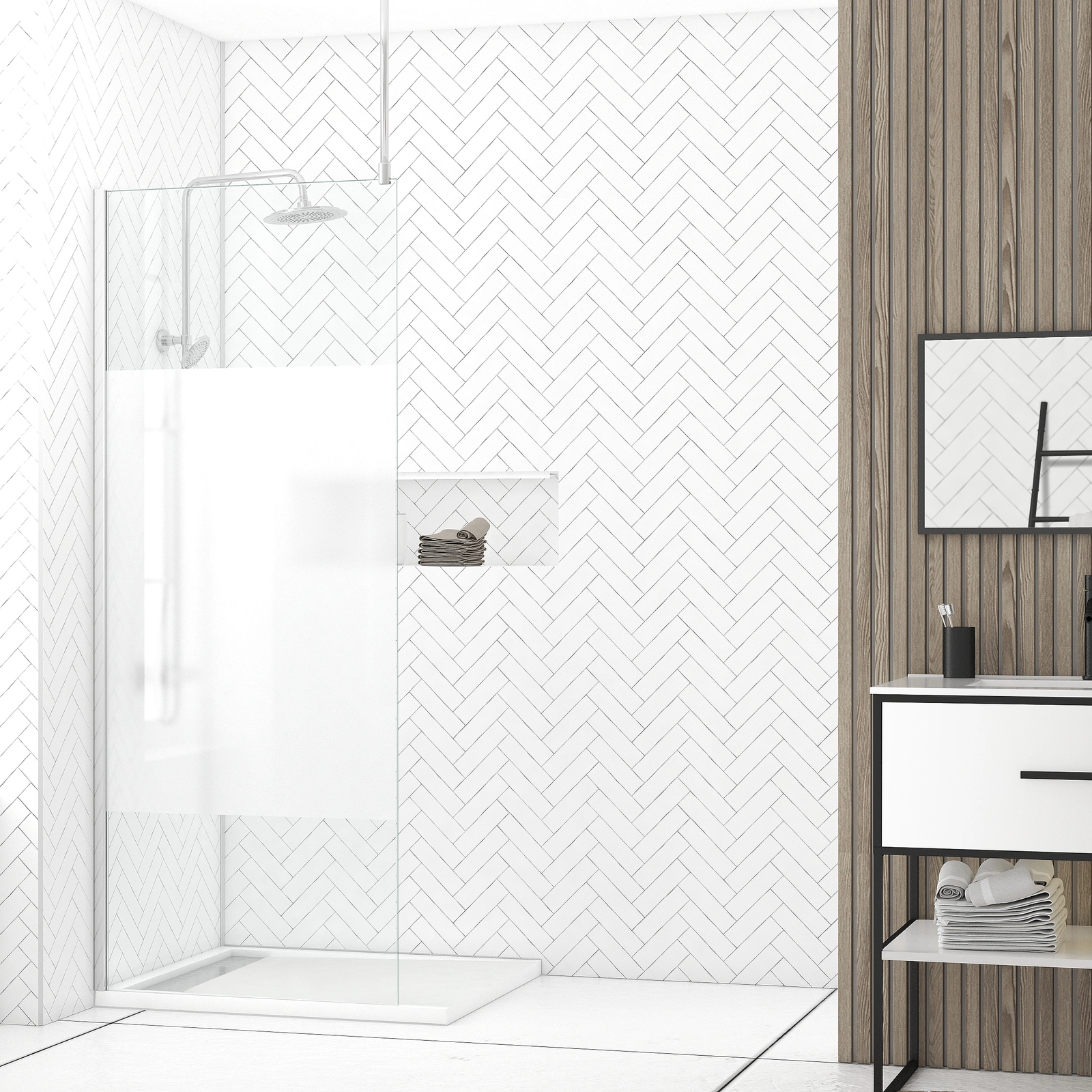 Paroi de Douche 80x200cm Dépolie - Profilé + Barre Plafond Finition Chrome - FREEDOM 2 FROSTED Paroi de Douche 80x200cm Dépolie - Profilé + Barre Plafond Finition Chrome - FREEDOM 2 FROSTED