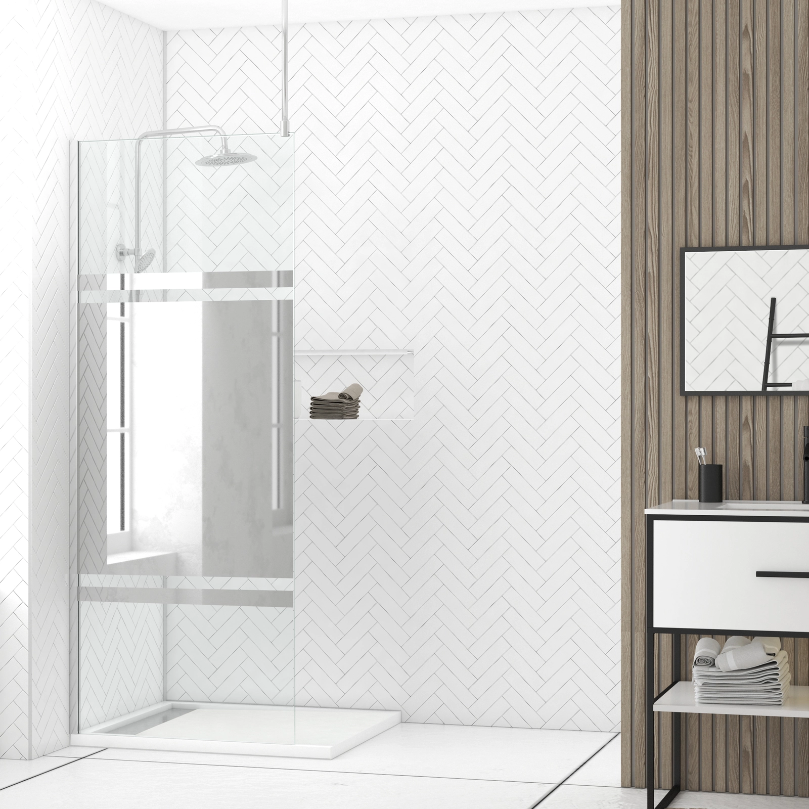 Paroi de Douche 80x200cm Miroir - Profilé + Barre Plafond Finition Chrome - FREEDOM 2 MIRROR Paroi de Douche 80x200cm Miroir - Profilé + Barre Plafond Finition Chrome - FREEDOM 2 MIRROR