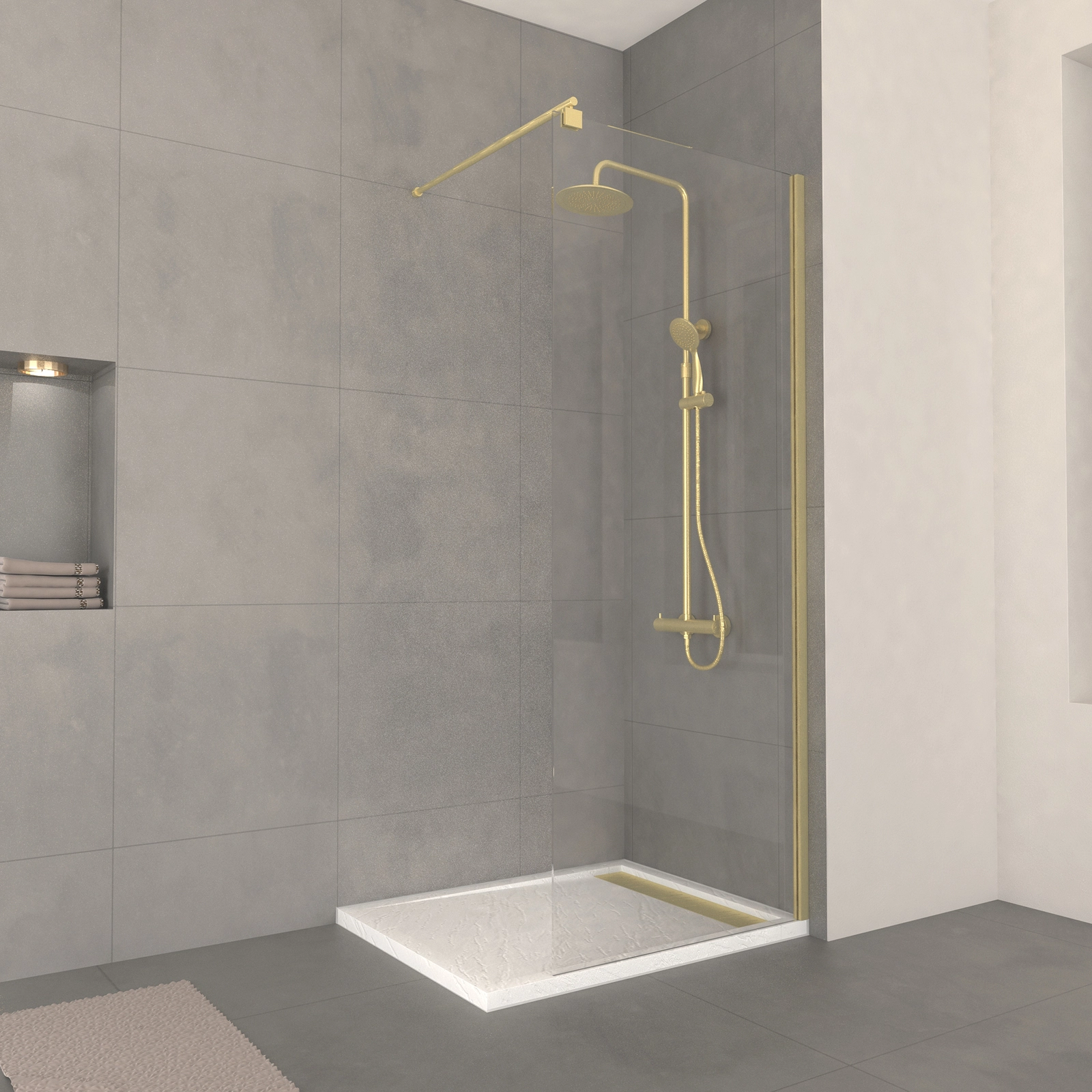 Paroi de Douche 80x200cm Verre 8mm - Profilé + Barre extensible Finition Or Brossé - FREEDOM 2 GOLD Paroi de Douche 80x200cm Verre 8mm - Profilé + Barre extensible Finition Or Brossé - FREEDOM 2 GOLD